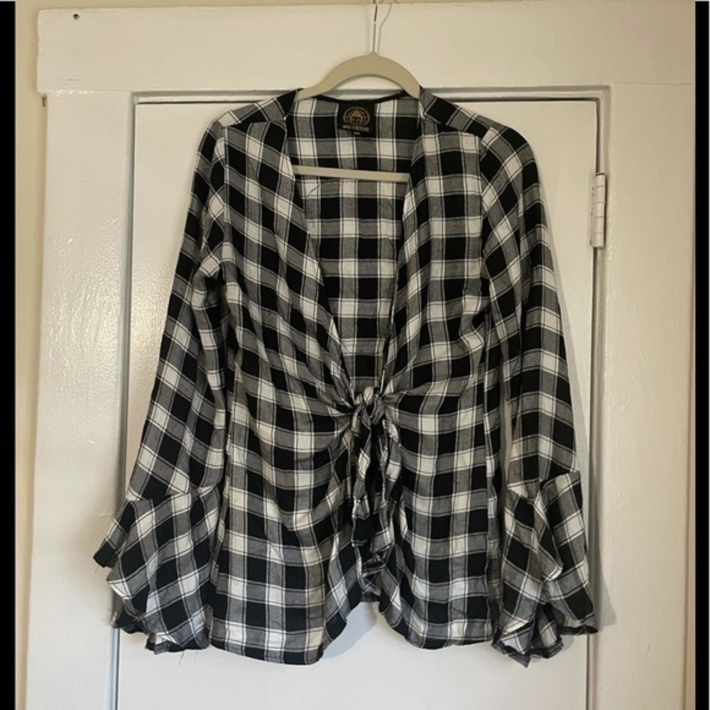 Aum Couture‎ black and White Plaid Oversize Top XS Skull on back